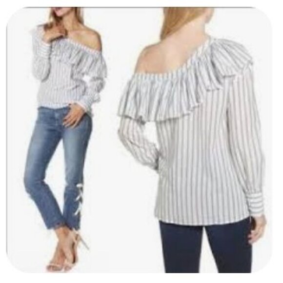 Paige Halsey One-shoulder striped blouse Papyrus China Blue white - Size XS - Picture 2 of 9